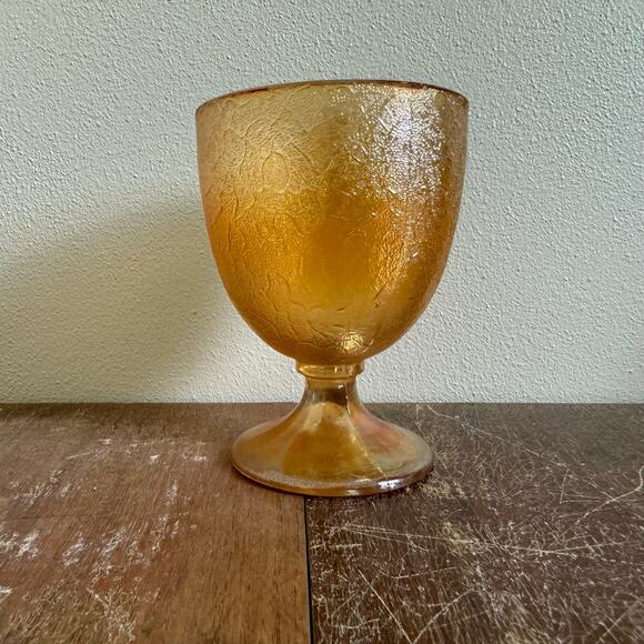 Vintage Iridescent Marigold Carnival Glass Pedestal Chalice Goblet - Picture 2 of 10